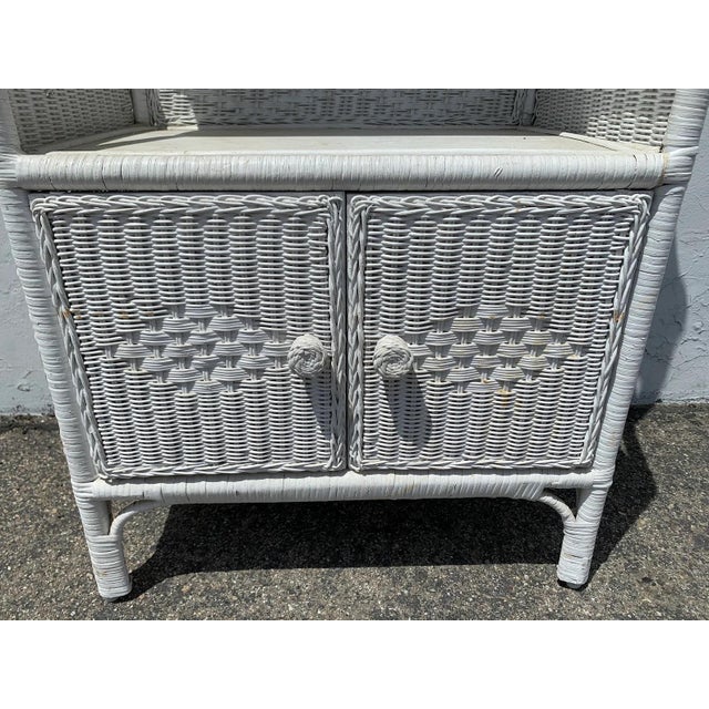 White Wicker Shelving Cabinet Storage Etagere Book Case Display Shelf Rattan Bamboo For Sale - Image 8 of 10