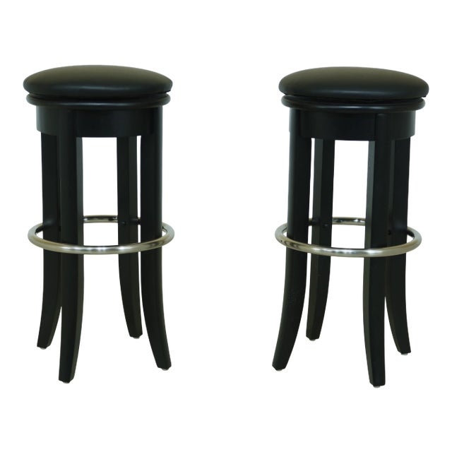 Modern Black & Chrome Revolving Bar Stools - a Pair For Sale