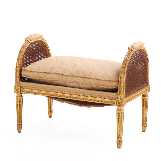 French French Louis XVI Style Giltwood and Caned Bench, C. 1900 For Sale - Image 3 of 5
