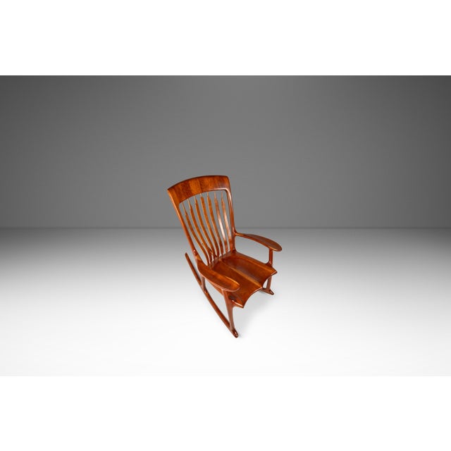 Contemporary Studio Craft Sculptural Rocking Chair in Solid Cherry Wood Attributed to Hal Taylor After Sam Maloof and James Krenov, Usa, C. 1980's For Sale - Image 3 of 18