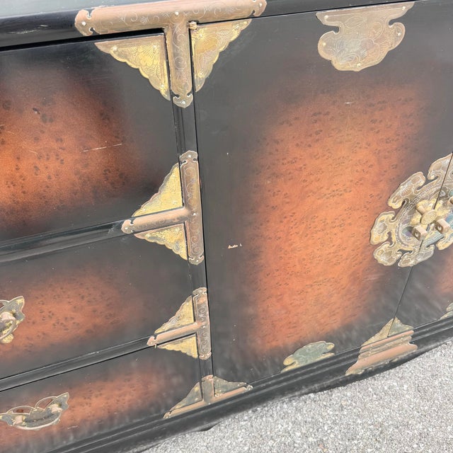 Vintage Chinese Burlwood and Brass Dresser For Sale - Image 10 of 10