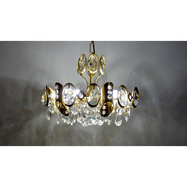 Brass and Crystal Sciolari Chandelier from Palwa, 1960s For Sale - Image 12 of 15