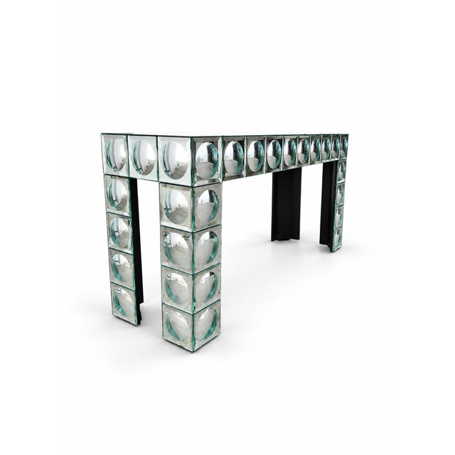 Console Table with Mirrored Glass Tiles and Curved Silver Finish Entryway Table, 1980s For Sale - Image 6 of 10
