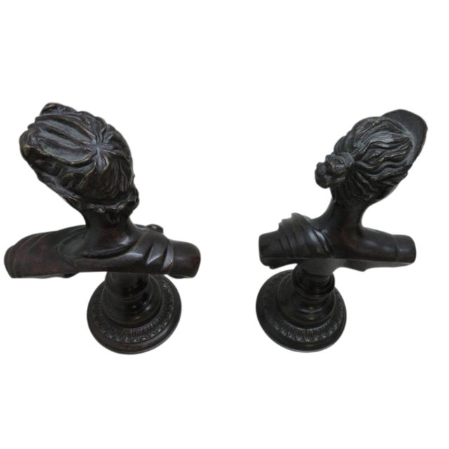 Traditional 1980s Pair Maitland Smith Bronze Bust French Regency Roman Male Female Man Women For Sale - Image 3 of 10