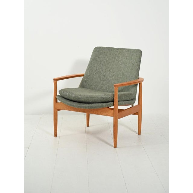 Scandinavian Armchair in Oak and Sage Green Wool, 1950s For Sale - Image 11 of 11