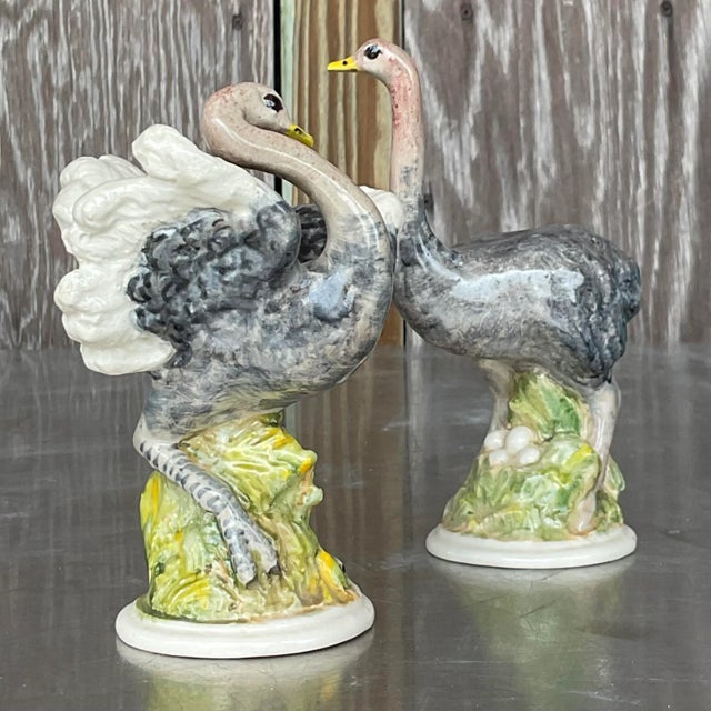 Vintage Boho Glazed Ceramic Ostrich - a Pair For Sale - Image 4 of 7