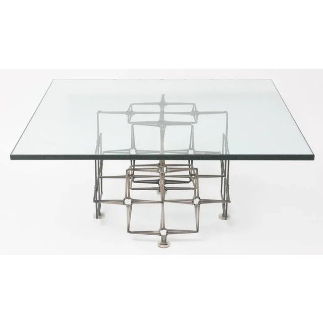 Transparent Vintage 1980's Paul Evans Style Cocktail Table Large Square Brutalist Nails & Glass For Sale - Image 8 of 10