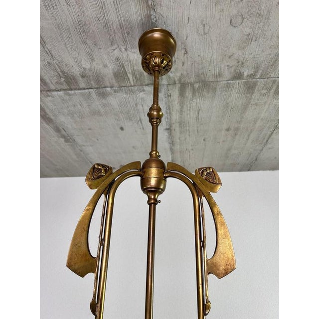 1960s Art Nouveau 3-Arm Chandelier with Opal Iridescent Glass, 1960s For Sale - Image 5 of 15