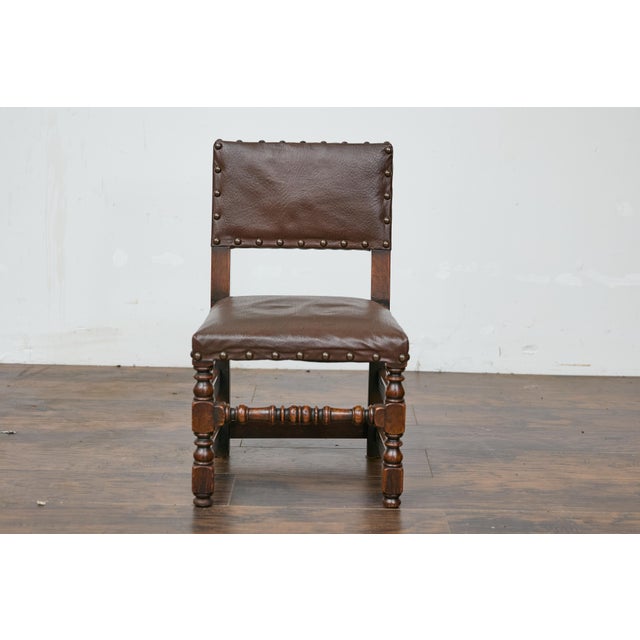 Late 19th Century English 1880s Child's Chair with Turned Legs and Oil Cloth Upholstery For Sale - Image 5 of 12