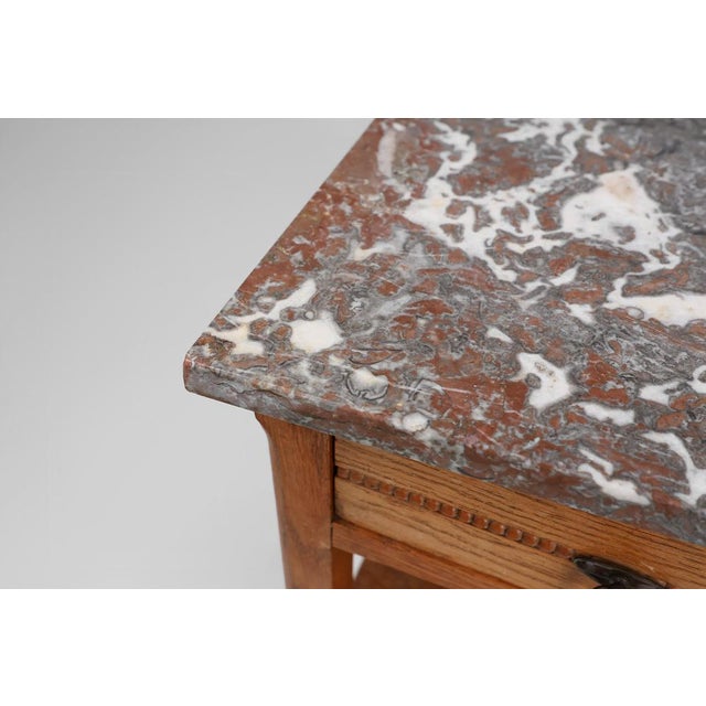 French Art Deco Nightstand in Oak with Pink Marble Top, 1930s For Sale - Image 12 of 14