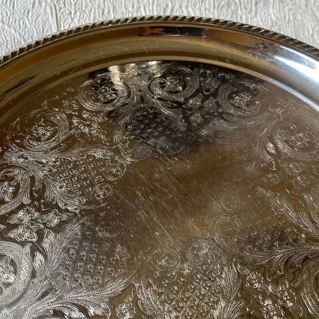 1970s Silverplated Newport Gorham Round Tray For Sale - Image 5 of 10