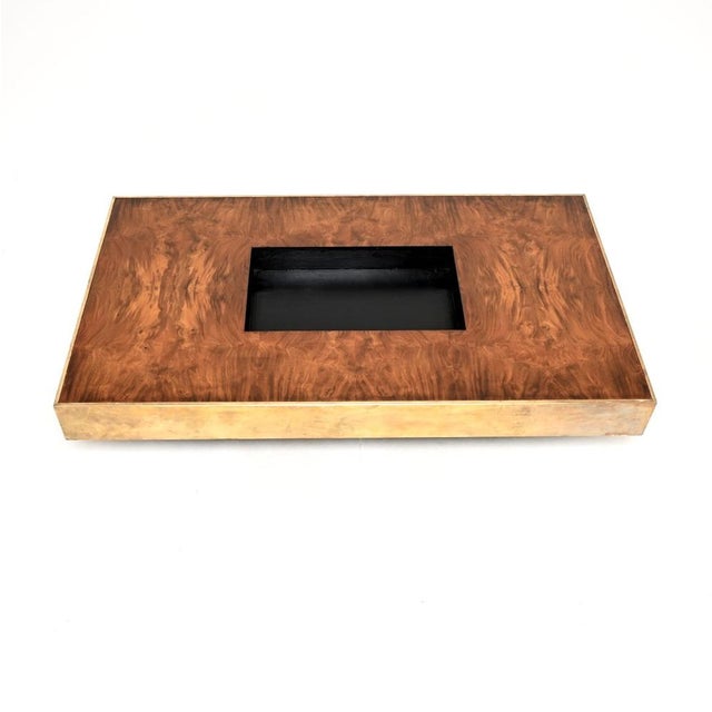 Vintage French Walnut and Brass Coffee Table, 1970s For Sale - Image 9 of 13