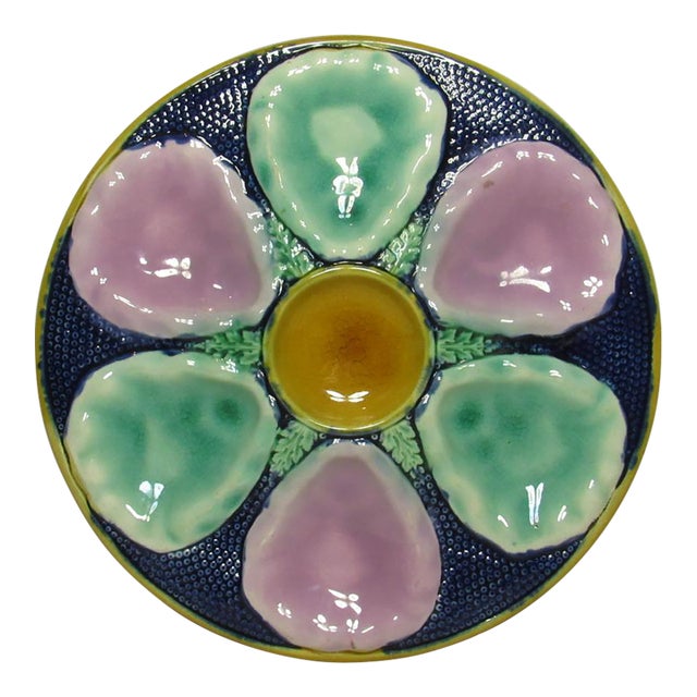 Antique English Majolica Oyster Plate For Sale