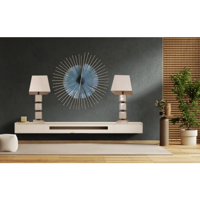 Modern Vintage Ombre Stacked Ceramic Cube Monumental Table Lamps For Sale - Image 3 of 11