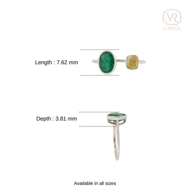 Modern Toi Et Moi Emerald & Yellow Diamond Bypass Ring Size 9, 1.88ct in 18k White Gold For Sale - Image 10 of 15