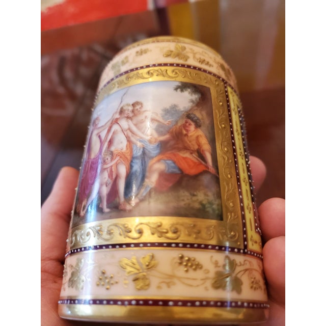 Antique Royal Vienna Raised Gold Jeweled Porcelain Mug For Sale In Boston - Image 6 of 6