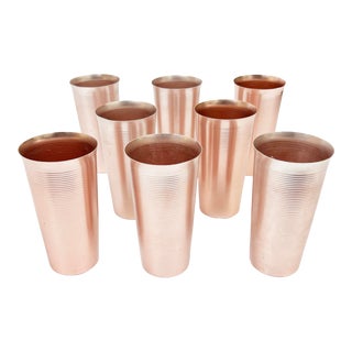 Mid Century Modern West Bend Anodized Copper Colored Aluminum Metal Tumbler Cups - 8 Pieces For Sale