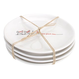 Stoneware Three French Hens Holiday Plate (Set of 4) For Sale