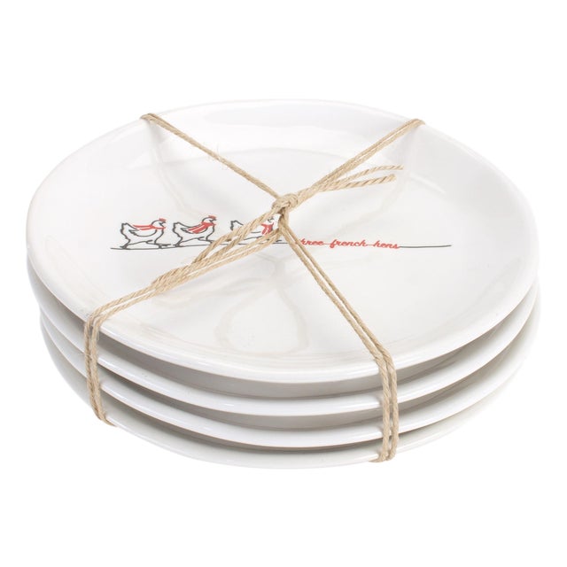 Stoneware Three French Hens Holiday Plate (Set of 4) For Sale