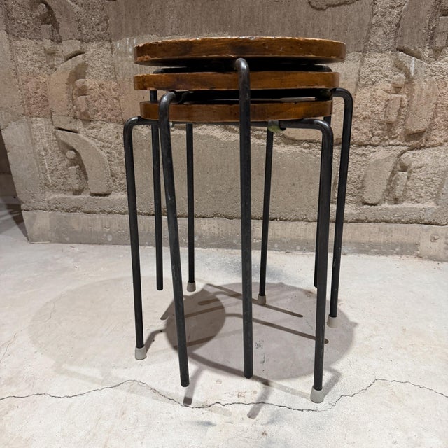 Luther Conover Pacifica Group Nesting Tables -Stools Iron Wood Mid-Century Mod For Sale - Image 10 of 11