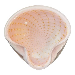 Pink and Gold Bubble Murano Art Glass Bowl Styled After Alfredo Barbini For Sale