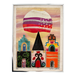 "Village With Sun" Monika Watson Mixed Media Collage Art Piece From 1982