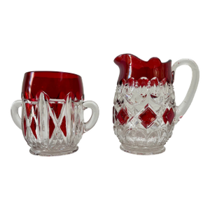 Art Deco Chic Red Cranberry Sugar & Creamer Set - Set of 2