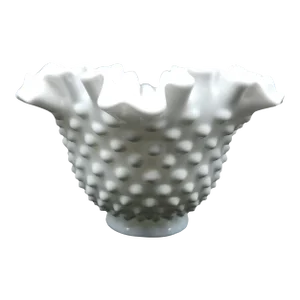 Mid 20th Century Fenton Hobnail Ruffled Edge Crimped Bowl