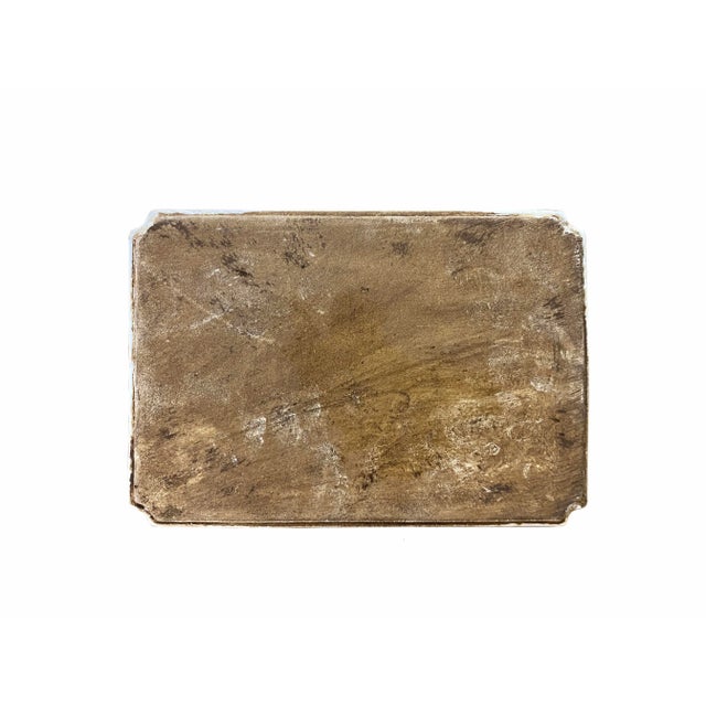 Distressed Off White Porcelain Snow Trees House Rectangular Display Plate For Sale - Image 4 of 6