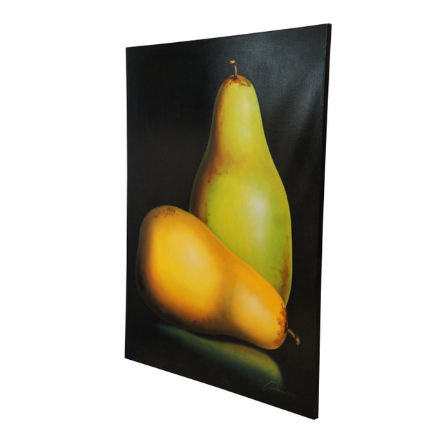 Realism 1990s Chiaroscuro Still Life Oil Painting Canvas of Pears For Sale - Image 3 of 13