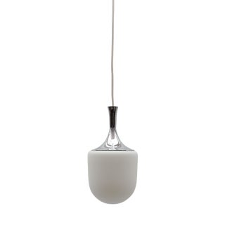 Small Vintage Space Age Opal Glass Hanging Lamp with Chrome, 1960s For Sale