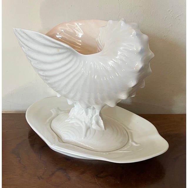White Wedgwood Porcelain Centerpiece - Nautilus Sea Shell Compote Tureen With Clam Shell Under Tray For Sale - Image 8 of 12