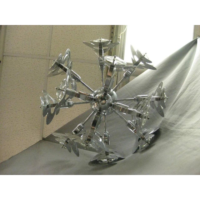 Metal Gaetano Sciolari Chrome and Glass Lens Chandelier, 1960s For Sale - Image 7 of 11