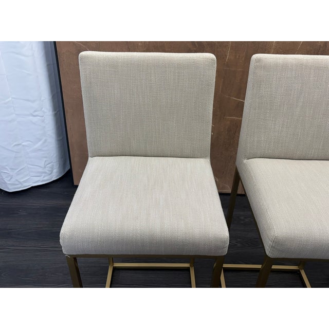 Restoration Hardware Rh Emery Armless Fabric Counter Stools – Set of 3 Perennials® Performance Textured Linen Weave – Sand | Burnished Brass | Counter Height For Sale - Image 4 of 18