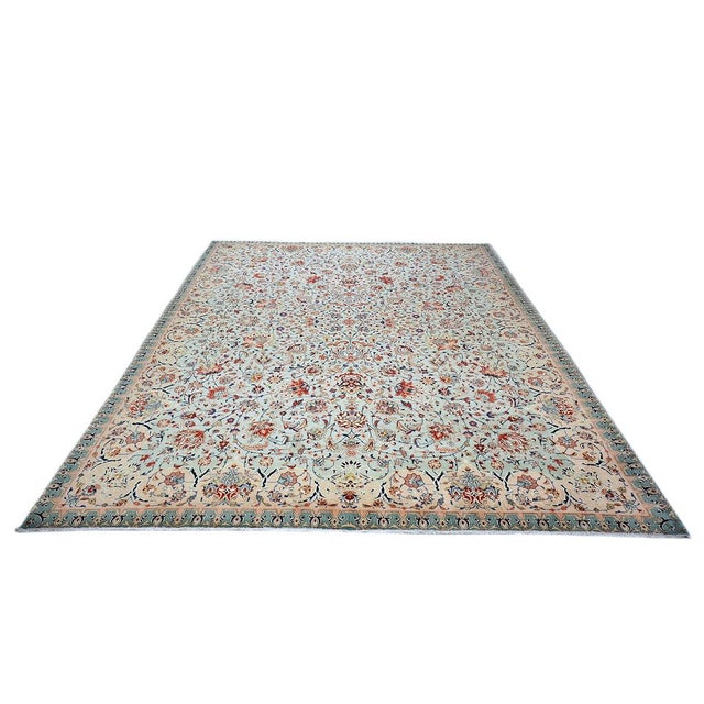 Antique Persian Tabriz Emad Wool 9X12 Red, Mint Green & Pink Handmade Area Rug #9902603
