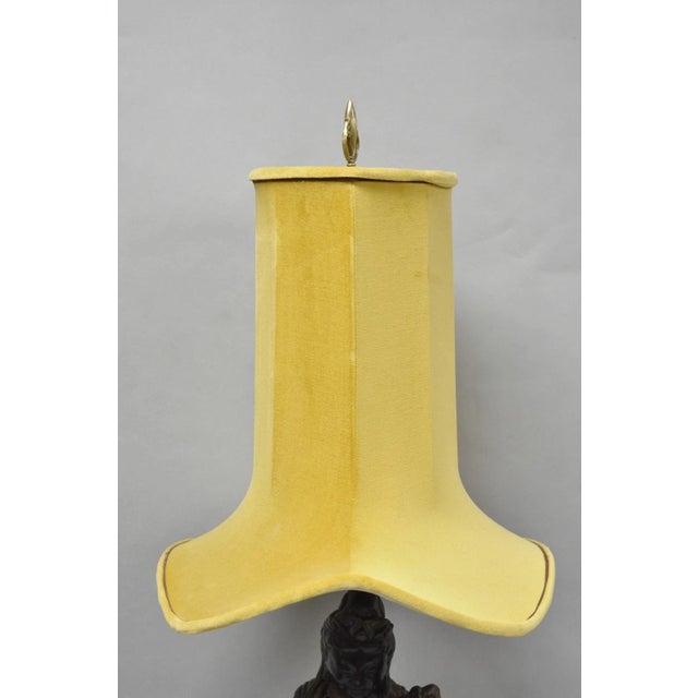 Vintage Buddhist Kuan Yin Brown Ceramic Sculpture Figure Table Lamp W/ Shade For Sale In Philadelphia - Image 6 of 18