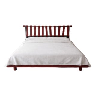 Double Bed in Bulgarian Red Leather and Metal, 1960s For Sale