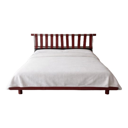 Double Bed in Bulgarian Red Leather and Metal, 1960s For Sale