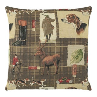 Hunting Brown Tartan Tapestry Cushion With Feather Filler - 46x46cm (18"x18") For Sale