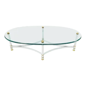 Brass Chrome Thick 3/4" Glass Top Mid Century Modern Oval Coffee Center Table