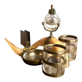 Antique Horn and Brass Desk Standish or Smoking Set For Sale