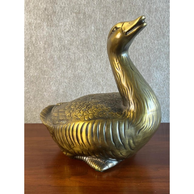 Vintage Colonial Williamsburg Style Lacquered Brass Goose For Sale - Image 4 of 12