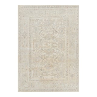 Rug & Kilim’s Oushak Style Rug in Beige and Cream White With Floral Patterns For Sale