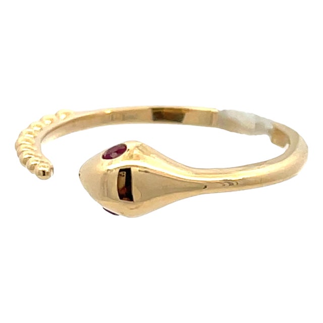 18k Yellow Gold Ruby Serpent Cuff Ring, Size 6.5 For Sale
