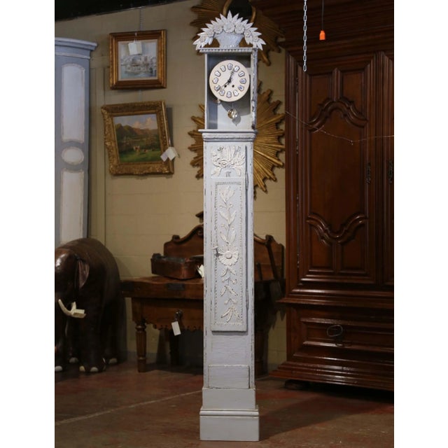Brass Early 19th Century French Normandy Painted Longcase Grandfather Clock For Sale - Image 8 of 13