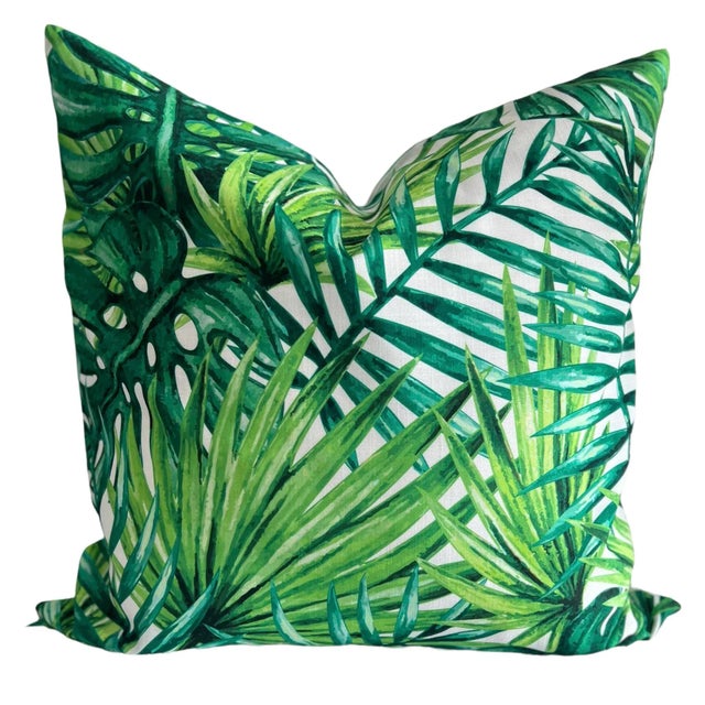 Mid-Century Modern Contemporary Miami Palm Leaves Pillow Cover For Sale - Image 3 of 11