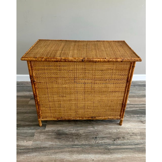 Vintage MCM Bamboo Rattan Woven Wicker Cabinet For Sale - Image 10 of 12