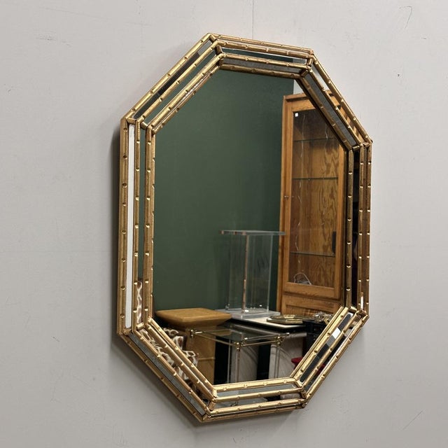 Glass Vintage Faux Bamboo Gilt Mirror, 1980s. For Sale - Image 7 of 11