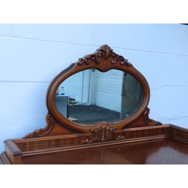 Early 1900s Jacobean Carved Inlay Tall Chest of Drawers With Mirror 6610 For Sale - Image 4 of 12