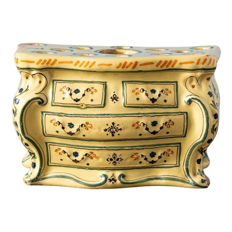 18th Century Faience Yellow and Blue Commode Bough Pot from Nevers For Sale
